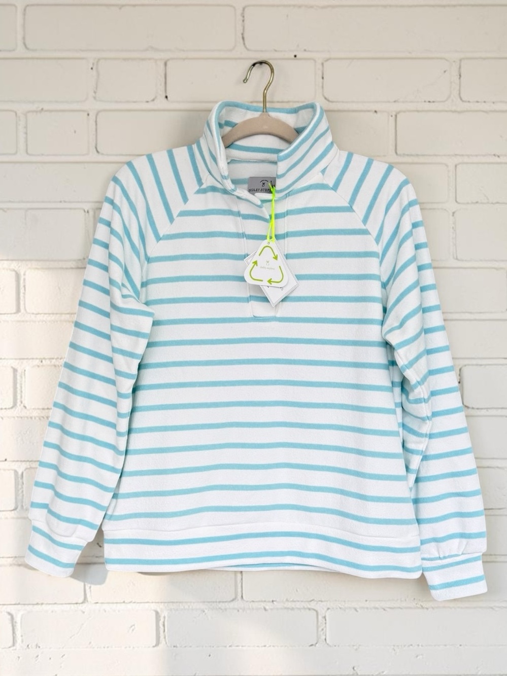 805 Dudley Stephens Ingrid Pullover Crystal Blue Stripe Terry Fleece XS NWT